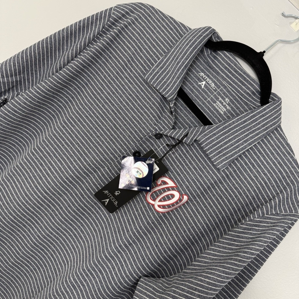 Antigua Polo Shirt Mens XL Gray Striped Washington Nationals Golf NWT